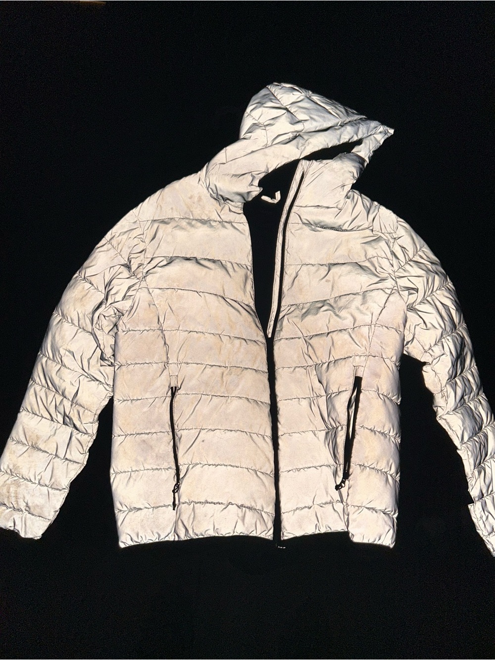 Pull&Bear White Hooded Reflective Puffer Jacket